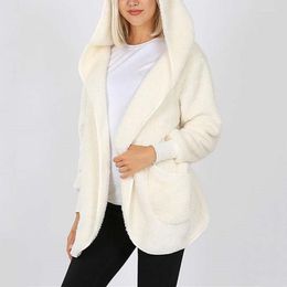 Dameswol Blends Dames Fleece Fur Fluffy Cardigan Ladies Lange mouw Casual jas Offer meter Bery22
