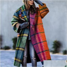 Dameswol Blends Dames Women Fashion Plaid Print Warm Cardigan Autumn Winter Elegant Turndown Collar Outdown Offer War Office Lady Singl Dh6wt