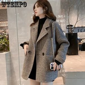 Dameswolmix wollen pakjas Dames Koreaanse Britse stijl losse en dunne jas Herfst en winter Casual tweed trenchcoat met enkele knoop 231116