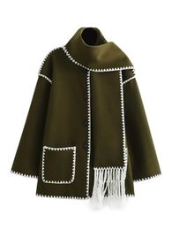 Mélanges de laine pour femmes Yenkye femmes mode écharpe conception correspondant veste en laine à manches longues poches femme de haute qualité automne hiver manteau 231031