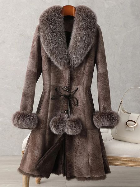 Mélanges de laine pour femmes ZDFURSOriginal manteau de fourrure de lapin femmes col mi-long coupe ajustée taille serrée cuir de peau entière 231017