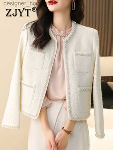 Mélanges de laine pour femmes ZJYT luxe perles Tweed vestes en laine pour femmes 2023 automne hiver manteaux blanc noir Chaquetas Jacqueta Feminina vêtements d'extérieur L230920