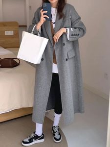 Mélanges de laine pour femmes Zoki hiver épais bureau dame Long manteau élégant mode fausse veste femmes Simple gris manches tout Match vêtements d'extérieur 231129