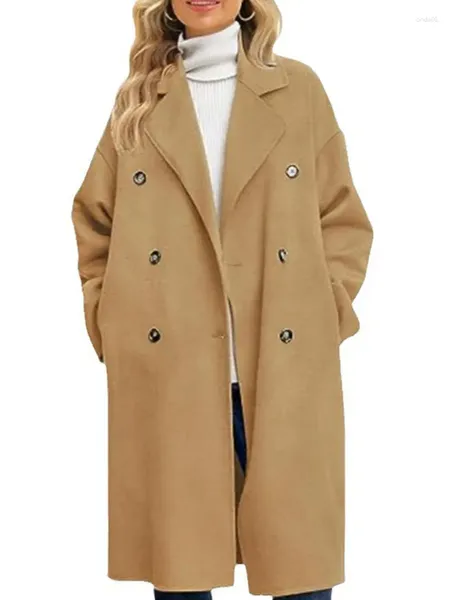 Manteau en laine décontracté pour femmes, Streetwear à manches longues, mode coréenne, vestes solides, Double boutonnage, manteaux d'automne et d'hiver
