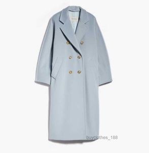Dames wollen jas Cashmere jas ontwerper modeshow dezelfde jas klassiek merk Maxmaras dames madame jas lichtblauw s9xl