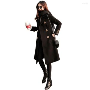 Manteau en laine noire à la mode pour femmes en hiver 2023 Style coréen taille mi-longue veste de tempérament féminin 1019