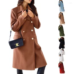 Femmes laine mode dames pardessus décontracté automne hiver bureau manteau à manches longues Double boutonnage Femme laine