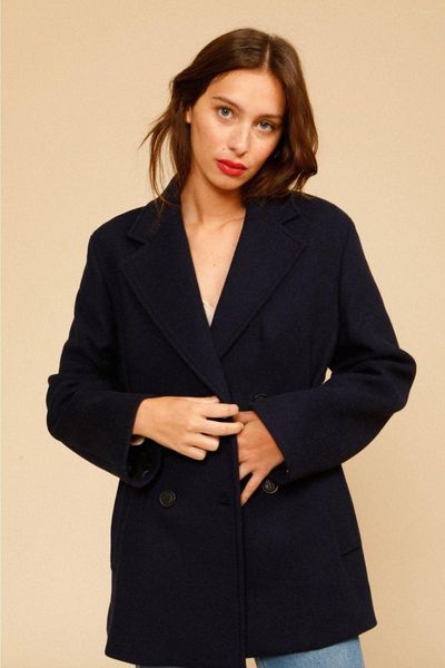 Manteau en laine pour femme, court, Beige, Double boutonnage, automne et hiver, 2023