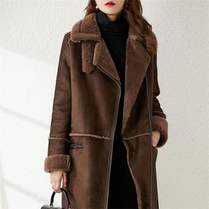 Women's Wool Mid-Length Faux Shearling Coat, Korean Style, Thin and Beautiful