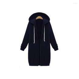 Mélanges de laine pour femmes 2022 automne décontracté 5XL femmes sweat à capuche long manteau zippé vêtements d'extérieur veste à capuche poches d'hiver