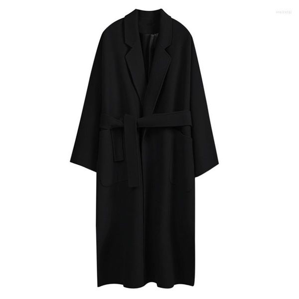 Femmes laine femmes mélanges 2023 hiver Trench manteau automne noir longue femme veste ceinture flanelle pardessus vêtements Casaco Feminino
