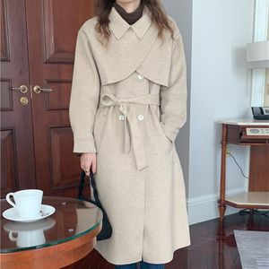 Mélange de laine pour femmes, Alien Kitty, Vintage, revers détachable, châle, manteaux en Faux mélange, vestes longues coréennes deux pièces, 2022