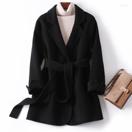 Mezclas de lana para mujer, chaqueta femenina de otoño 200% Woo, abrigo largo negro, abrigo coreano, abrigos elegantes para mujer 2022