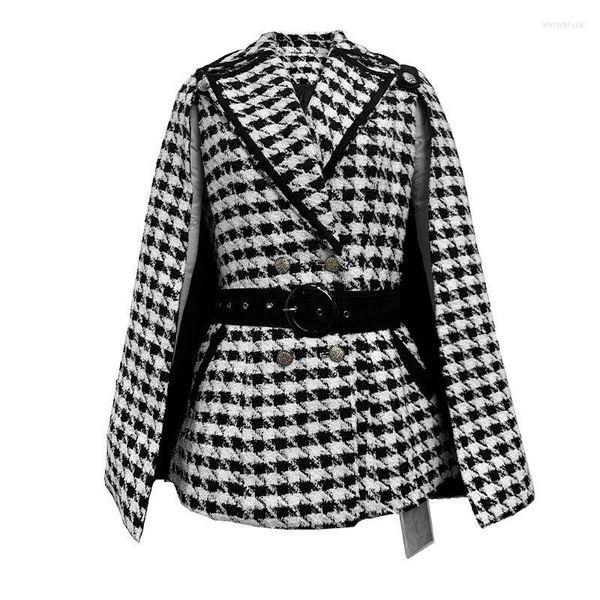 Women's Wool Blends Women's High Street est EST Winter 2023 Diseñador Capa Capa Houndstooth Tweed de doble pecho Blazer