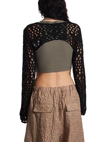 Femmes S Y2K Crochet Sharg Pull Sweater tricot à manches longues Haut de crops Bolero Cardigan avec délicats détails en dentelle 231221