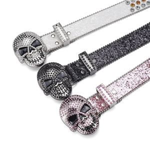 Ceinture de diamant cloutée en cristal Y2K pour femmes, accessoires de tête de mort, jeans, rivet, tenue de fille épicée, diamant coloré, soixante-dixième déclin principal loguat