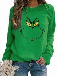 Suéter con estampado de dibujos animados verde divertido Y2K para mujer, jersey de manga raglán navideño