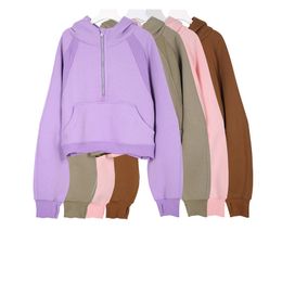 Veste de yoga à capuche demi-zippée pour femme avec style design pour la salle de sport et les sports de plein air - Vêtements de sport pour femme pour le jogging, comprenant une veste polaire épaisse à manches longues