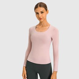 T-shirt à manches longues pour femme, vêtement de Yoga, de loisirs, de sport, coupe cintrée, évacuant l'humidité, pour course à pied, Fitness, vêtements de gymnastique