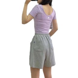 T-shirt de sport de Yoga à manches courtes pour femmes, haut court moulant et Sexy, col en V, beauté du dos, Fiess LL 02
