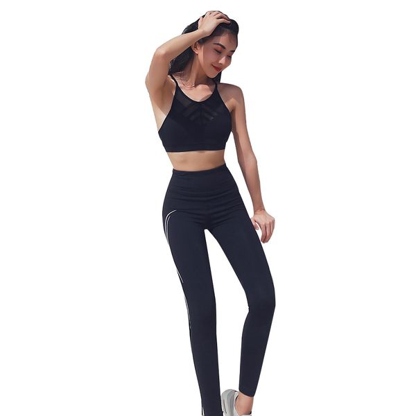 Ensembles de costume de yoga pour femmes 2 pièces Ftness Top gilet de sport antichoc collants de hanche costume soutien-gorge de sport vêtements de gymnastique taille (S-XL)