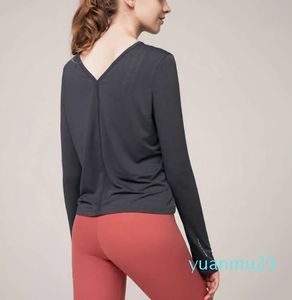 Yoga-tops voor dames Ademend Sneldrogend Hardlopen Sport Los shirt Effen kleur Jas met lange mouwen Lichtgewicht T-shirt Gym