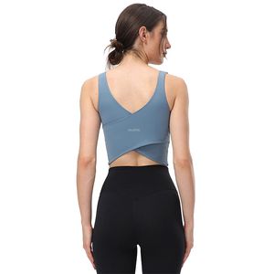 Yoga -vest voor dames met borstkussen vocht wicking naakt gevoel ondersteuning sport ondergoed strakke fitness bh top nieuw velafeel