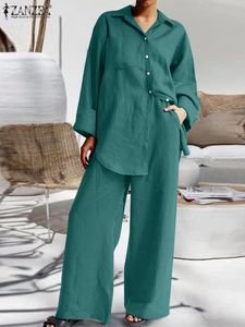 Femmes ZANZEA Printemps Deux Pièces Ensemble Mode Femmes Survêtement Urbain Causal Lâche Pantalon À Jambes Larges Tenues De Travail Élégantes Ensembles Assortis 230215