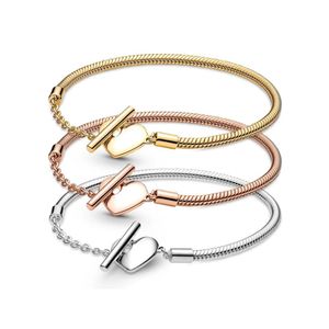 Vrouwen S925 zilveren armbanden passen Pandora Charm Heart T-vormige gesp bottenketen armband