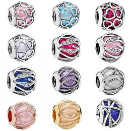 Perles rondes en argent sterling S925 pour femmes, adaptées aux bracelets Pandora originaux, pour filles, bricolage, cadeau avec boîte de luxe, bijoux de créateur en verre CZ diamant