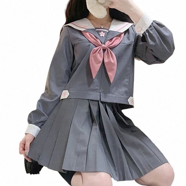 Mujeres Sailor Outfit High School Jk Uniforme Japonés Dr Ropa de estudiante Falda plisada Gris Traje de marinero Chica Seifuku Coreano K3z7 #