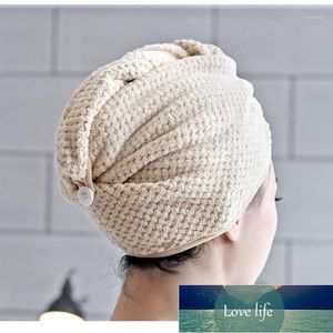 Salon pour femmes avec bouton Bonnet de douche Doux rapide absorbant l'eau Voyage Accueil Coral Fleece Wrap Épais Séchage des cheveux Serviette Salle de bains1 Prix usine Conception experte Qualité