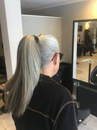 Vrouwen zout en peper zilvergrijs rechte wikkel rond paardenstaart haarstuk extentie menselijk haar stuk clip in hair extensions 100 g 120g