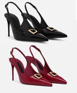 Femmes sandale designer haut talon en cuir verni bout pointu slingback chaussures sling back pompes Top qualité 35-43Box sac à poussière