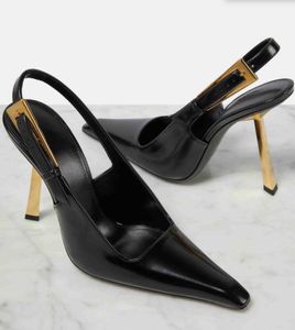 Sandale femme LEE Escarpins à bride arrière en cuir noir et doré à talons pointus en cuir à bride arrière avec boucle chaussures habillées pour dame designer avec boîte 35-41EU