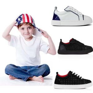 2024S Chaussures décontractées Chaussure Kid Multi drôle à cuir bas Sneaker Low Top Girls Tente Tente Orlato Lace Up Sports Skate White Leathers Taille 25-35EU