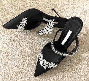 Sandale femme pantoufle chaussures à glissière marques de luxe talons hauts Blahniks lurum 70mm Mules en satin orné de cristal avec boîte 35-42