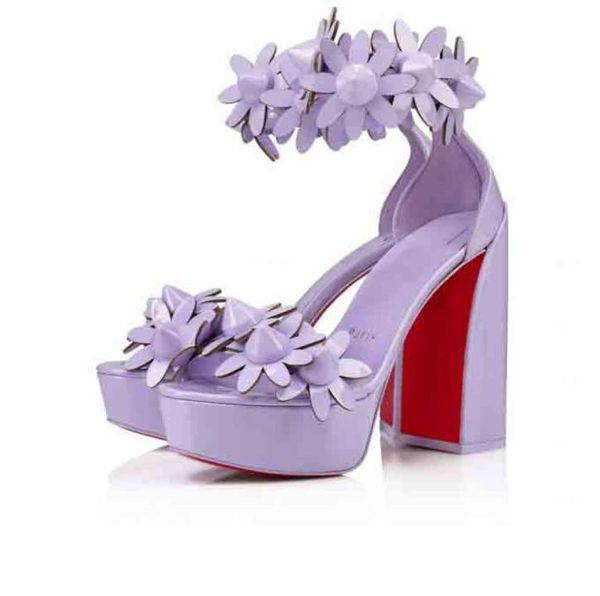 Sandalia de mujer Sandalias de tacón súper Daisy Spikes Charol Tacones gruesos Zapatos Diseño de lujo Boda platf7242143