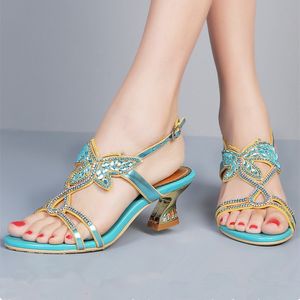 Dames sandalen ontwerpen kristal casual dames sandaal sexy glanzende lederen schoenen dikke hoge hakken x0025 230713 113