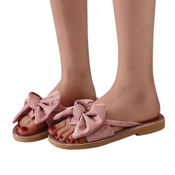 Sandalias de mujer Moda para damas Zapatillas planas sólidas Bownot Zapatos casuales Casa de animales 8766