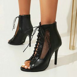 Femmes sandales mode sexy mince talons hauts ouverts zipper chaussures de danse de danse d'été danse bottes courtes femme taille 48 240401