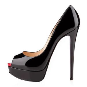 Femmes Sandales pour Chaussures à Talons Hauts 14cm Rouge Semelle Épaisse Nude Noir Cuir Verni Sexy Peep Toe Été Dames Chaussures Habillées avec Sac à Poussière Taille 35-45