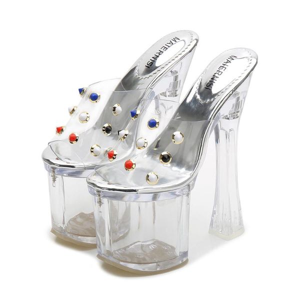 Sandales femmes gladiateur talons hauts 18 cm chaussures transparentes Peep Toe plate-forme à enfiler grande taille pantoufles d'été