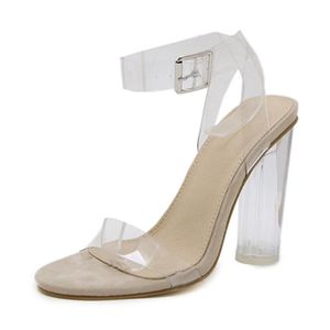 Mujeres Sandalias Moda de verano de tacón alto Cristal dulce grueso plástico transparente