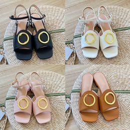 Dames sandalen lage hakken dermis dia designer sandaalplatform slipper metalen gesp schoenen zomer slippers met doos 35-41