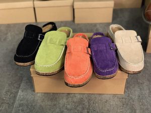 Sandalias de mujer Diapositivas Diseñador Mulas Zapatillas Verano Punta redonda Chanclas PU Cuero Playa Zapatilla plana 5 colores Tamaño grande 35-43 NO23