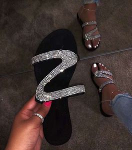 Vrouwen sandalen met diamant-grenste slippers dik-zolen schoenen platte hak plus size