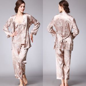 Dames satijnen 3-delig pak pyjama meisjes nachtkleding dames nachtjapon met vrije maat