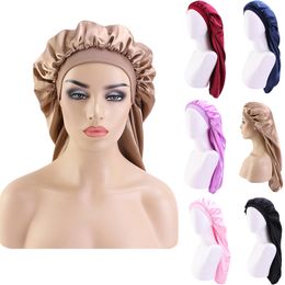 Vrouwen Satijn Lange Haar Sok Hoed Slaapkap Nachtkap Silk Baggy Beanie Bonnet Tulband Skullies Haarverzorging Sjaal Hoofddeksels Hoofscarf