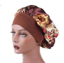 Vrouwen Satin Night Sleep Cap Haar Bonnet Hoed Zijde Hoofd Cover Breed Elastische Band Douch Caps 18 Kleuren